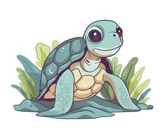 A cartoon turtle sitting on the ground vector