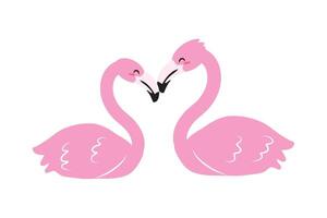 Two pink flamingos are making a heart shape vector