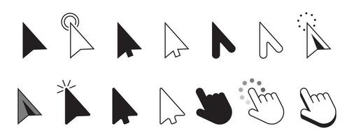 Collection of arrow pointer, cursor icon, click or press cursor in flat design. vector