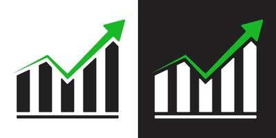 Set of growing bar graph icon illustration with green increase arrows vector