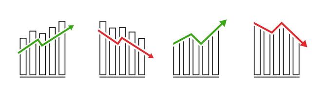 Collection of growing bar graph in line style vector