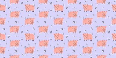 Seamless pattern with cute pig and flower vector