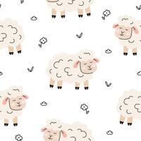 Seamless pattern with sheep and floral elements vector