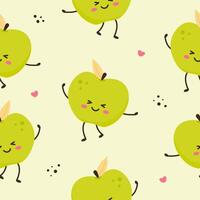 Funny green apple characters seamless pattern vector