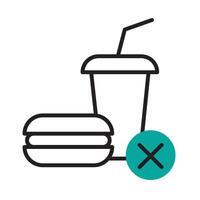 A hamburger and drink with a cross next to it vector