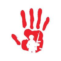 A hand print with a man holding a rifle vector