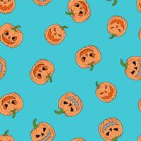Funny seamless pattern for Halloween on a green background with a pumpkin vector