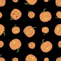 Funny seamless pattern for Halloween on a black background with a pumpkin vector