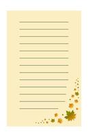 A template for an autumn-themed notebook. The design features a maple leaf on each page. Checklists for a daily diary or notebook. vector