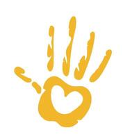 A yellow hand with a heart in the middle vector