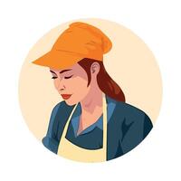 A woman wearing an orange hat and apron vector