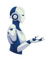 A robot with headphones on is standing with his hands out vector