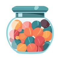 A jar full of colorful candies on a white background vector