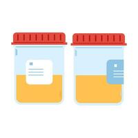 Set of two medical tubes with urine samples. Laboratory container. Pee sample in plastic containers vector