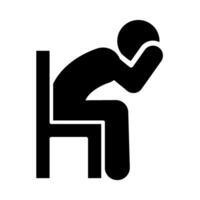 A black and white icon of a man sitting on a chair vector
