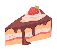 A slice of cake with a strawberry on top vector