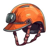 An orange helmet with goggles and a leather strap vector