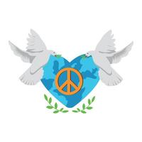 Peace symbol with dove and globe illustration vector