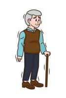 An old man with a cane standing in front of a white background vector