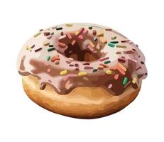 A donut with chocolate frosting and sprinkles on a white background vector