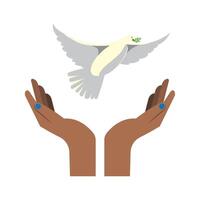 Two hands holding a white dove, symbolizing peace vector