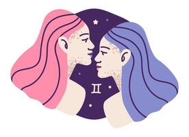 Gemini constellation with an airy and mystical.Twins, horoscope and celestial. vector