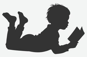 Engaging Silhouette of a Child Lying Down and Reading - Perfect for Educational and Creative Projects vector