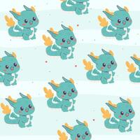 Seamless pattern cartoon character dragon in flat style vector