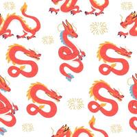 Chinese new year seamless pattern with different dragons flat style vector
