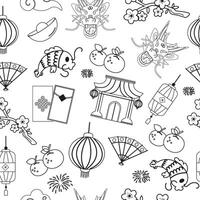 Seamless outline pattern Chinese new year elements vector