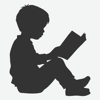 Enchanting Child Reading Silhouette , Capturing the Magic of Imagination in Shadows vector