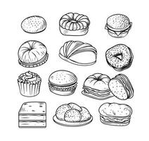 Bakery products set. Sketch with bread and bun vector
