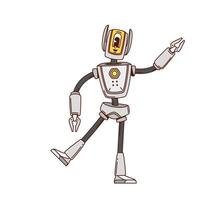Groovy retro cartoon robot character space android vector