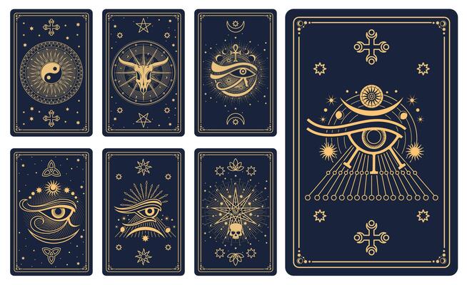 Magic tarot cards collection with mystical symbols