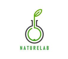 Nature lab icon or green leaf in laboratory flask vector