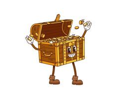 retro dibujos animados maravilloso tesoro cofre personaje vector