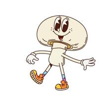 Groovy mushroom vegetable retro cartoon character vector
