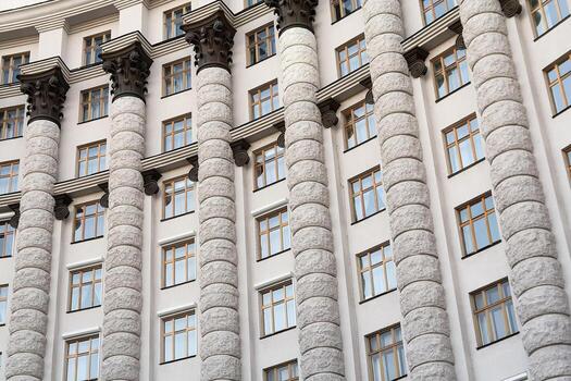 Facade of a building with columns in a classical style photo
