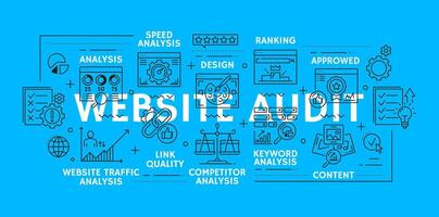 Web audit line icons, website keywords analytics vector