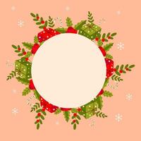 New Year frame, background for a postcard, announcements. gift, candy, branch. On white isolated background. vector