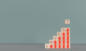 Cube block wooden arrow direction red color growth invest text growth up business banking economy progress economy wealth development currency marketing money stock target idea goal statistic data photo