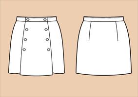 Fashion technical drawing of mini skirt with buttons on front vector
