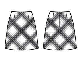A-silhouette skirt checkered print. Front and back view. vector