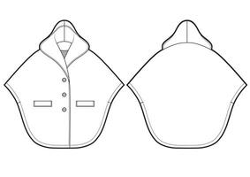 womans cape coat flat sketch vector