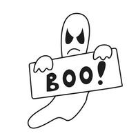 illustration of a ghost in a sheet with an inscription. Halloween card. vector