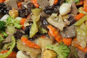 a plate of stir fried vegetables with meat and vegetables photo