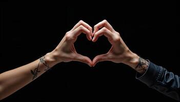 Hands gesture forming heart shape on black background photo