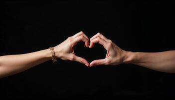 Hands gesture forming heart shape on black background photo
