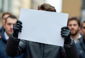 Protester Holding Blank Sign During Demonstration photo