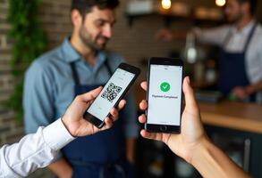 Payment successful confirmation on tablet screen, indicating the completion of an online transaction. photo